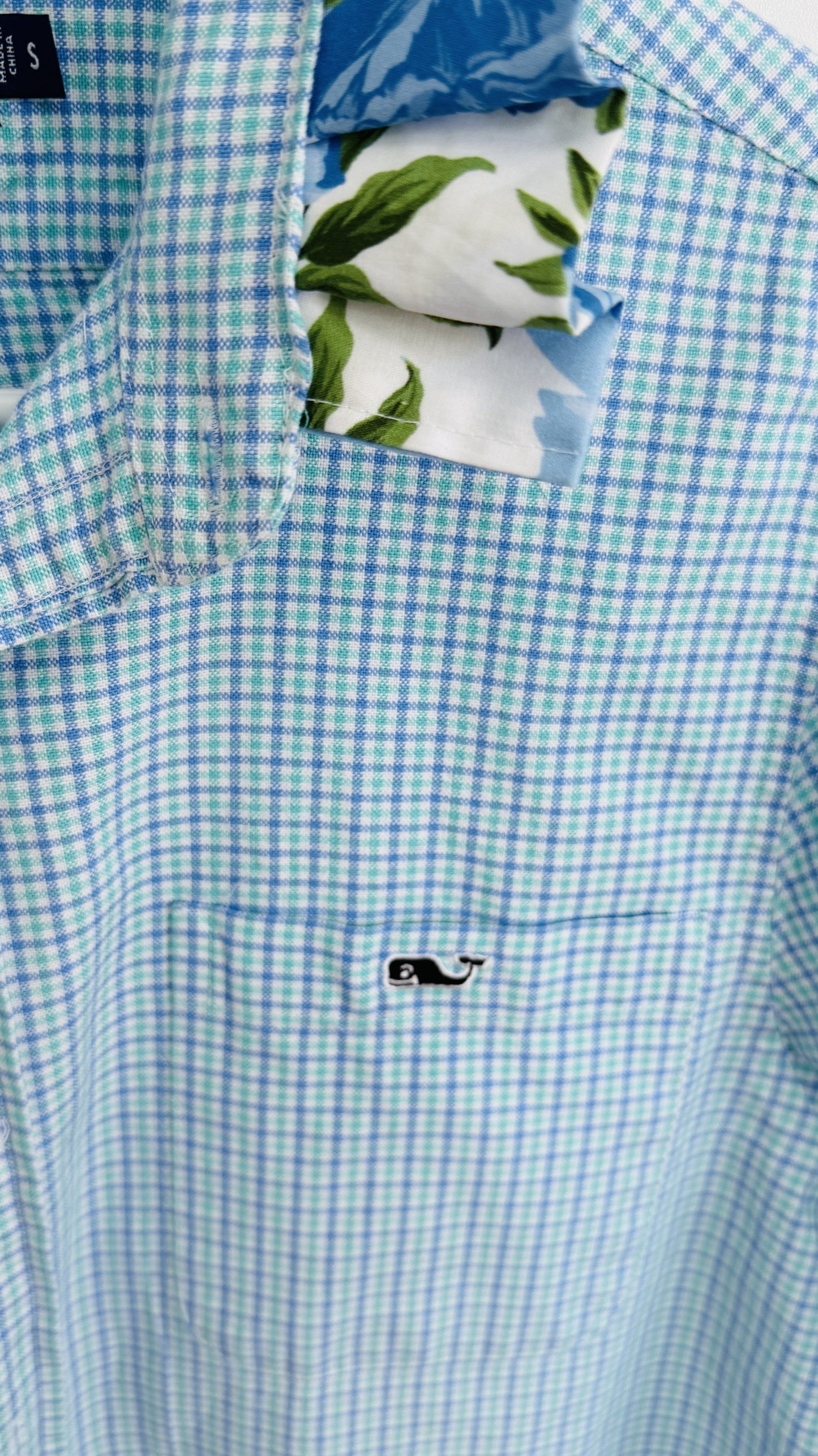 Blue Green Check with Floral Collar