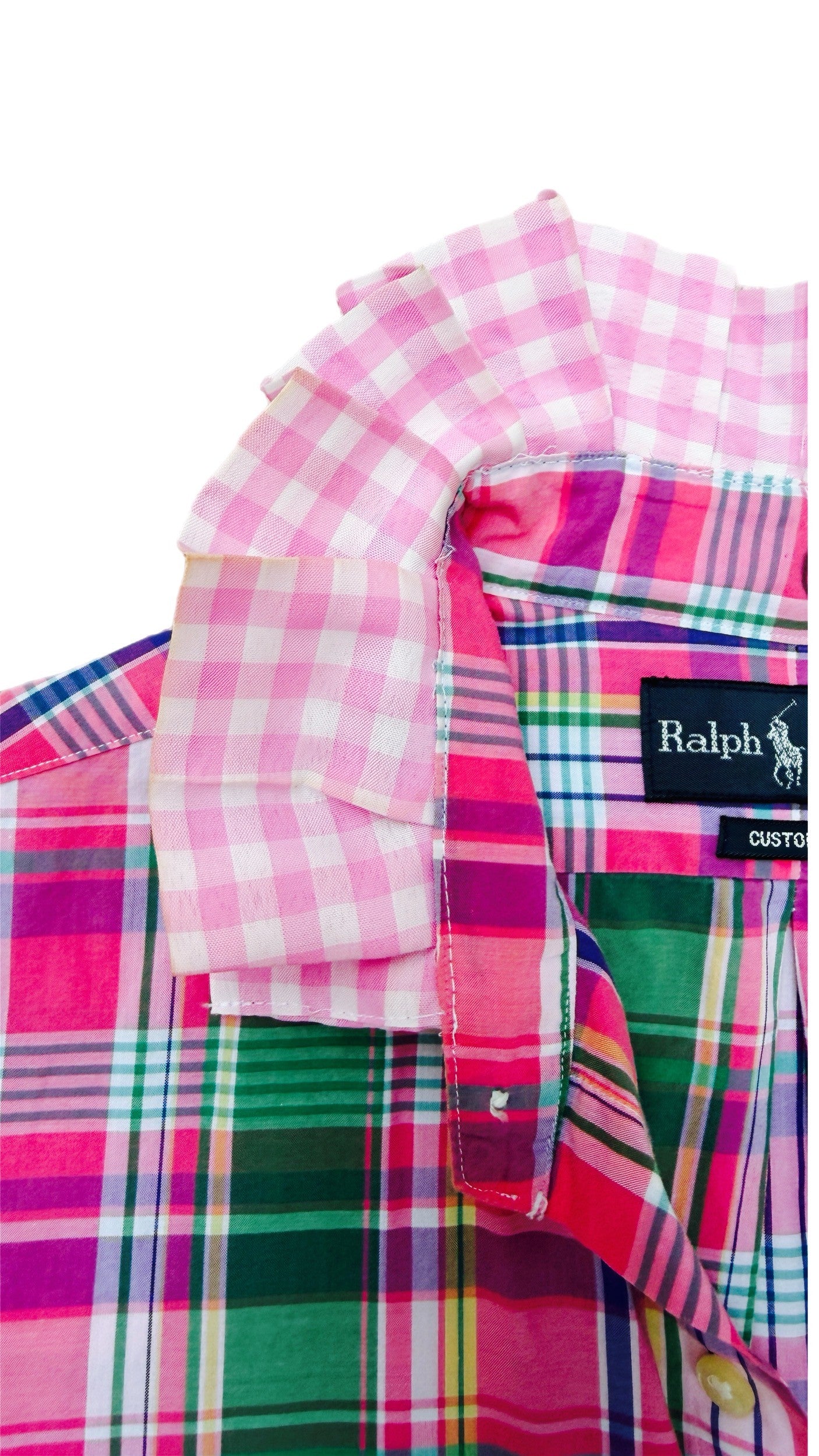 Pink/Green Plaid Polo Ruffle Shirt