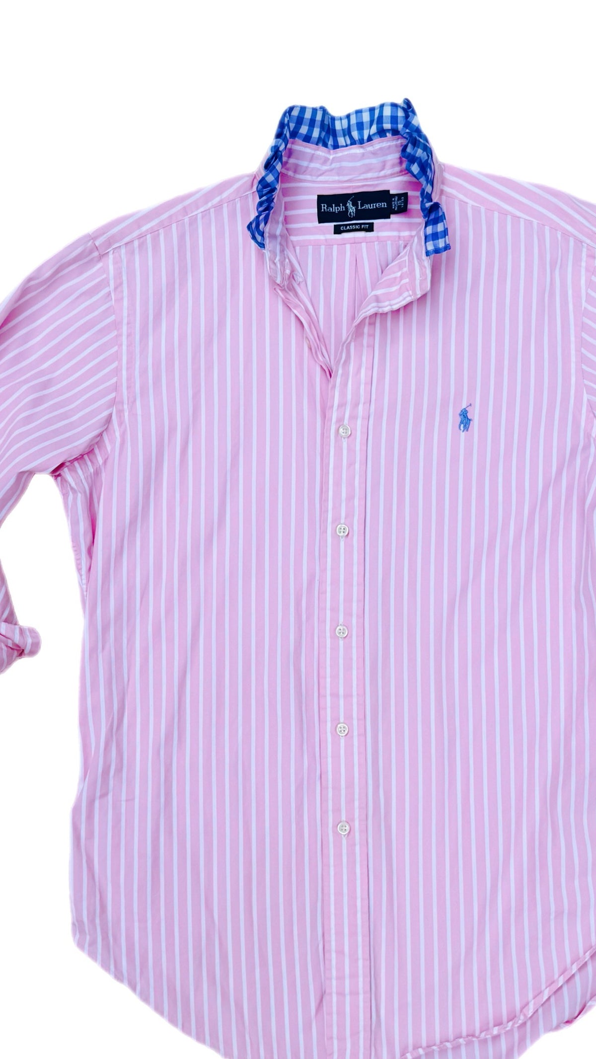 Pink Striped Polo with Check Collar