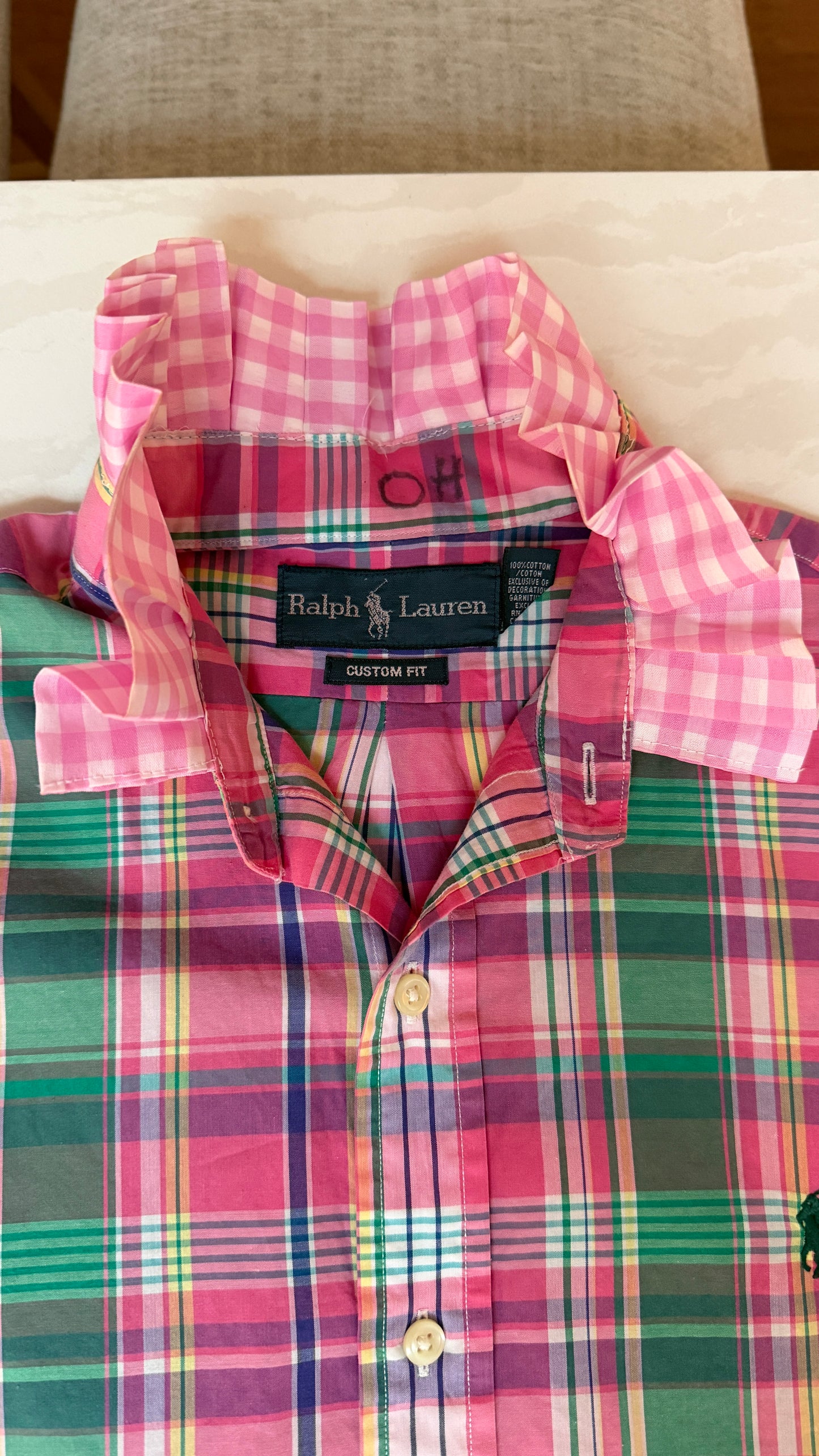 Pink and Green Plaid Polo Ruffle Shirt