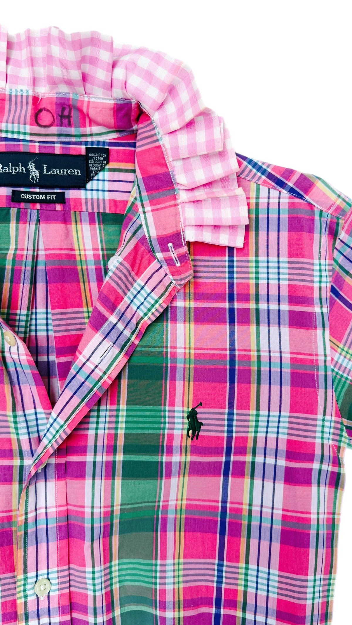 Pink/Green Plaid Polo Ruffle Shirt