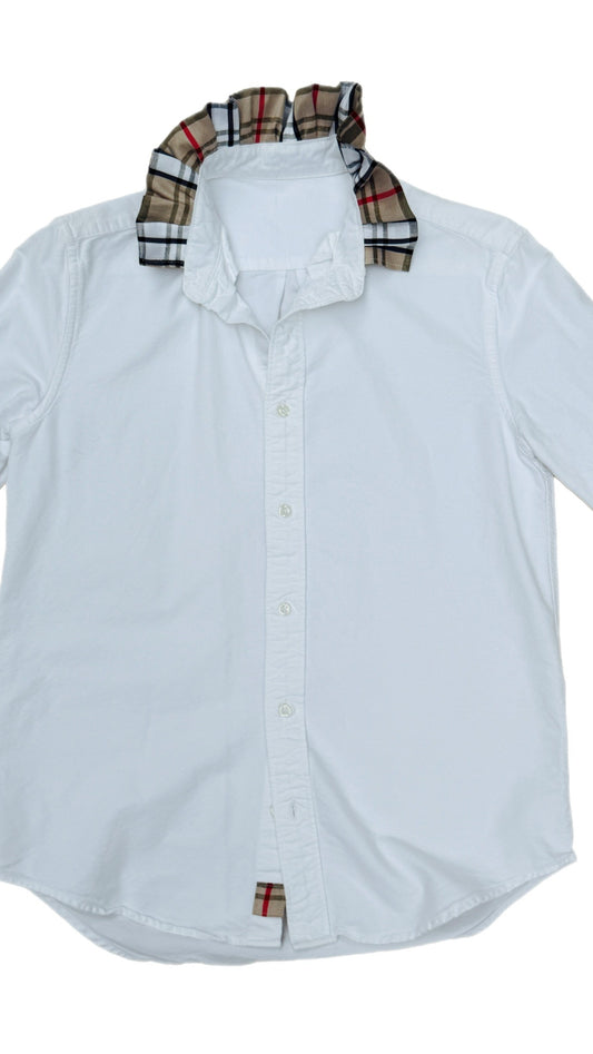 White Ruffle Shirt with Burberry Collar