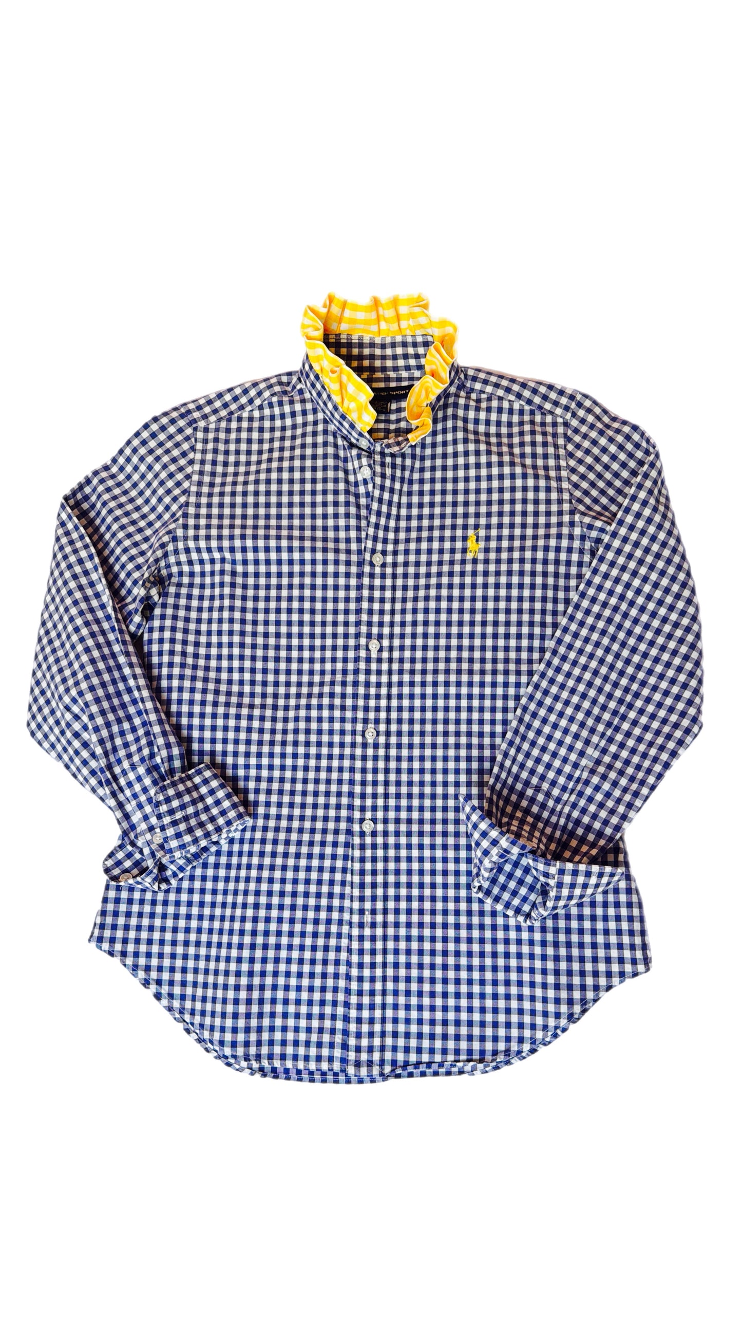 Navy Gingham Ruffle Polo Shirt
