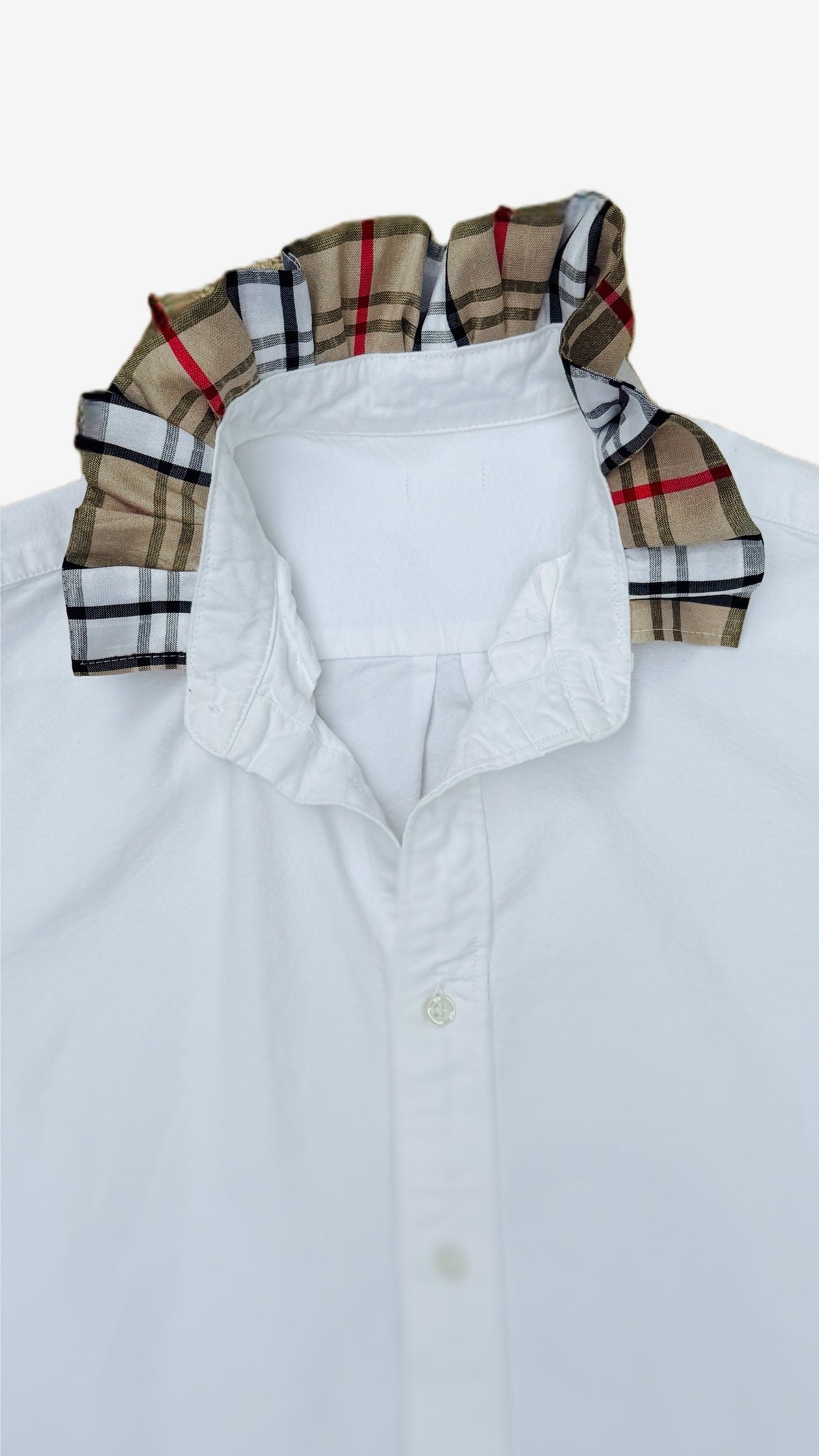 White Ruffle Shirt with Burberry Collar