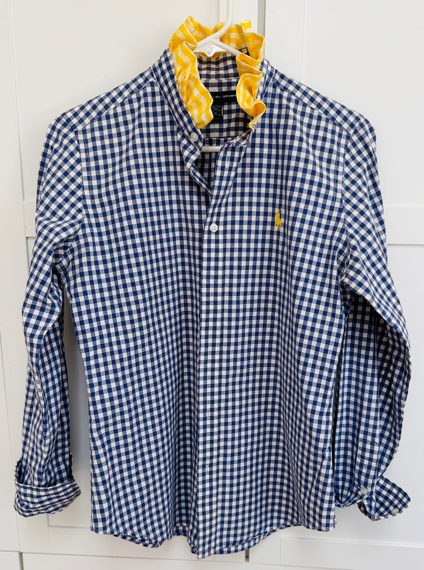 Navy Gingham Ruffle Polo Shirt