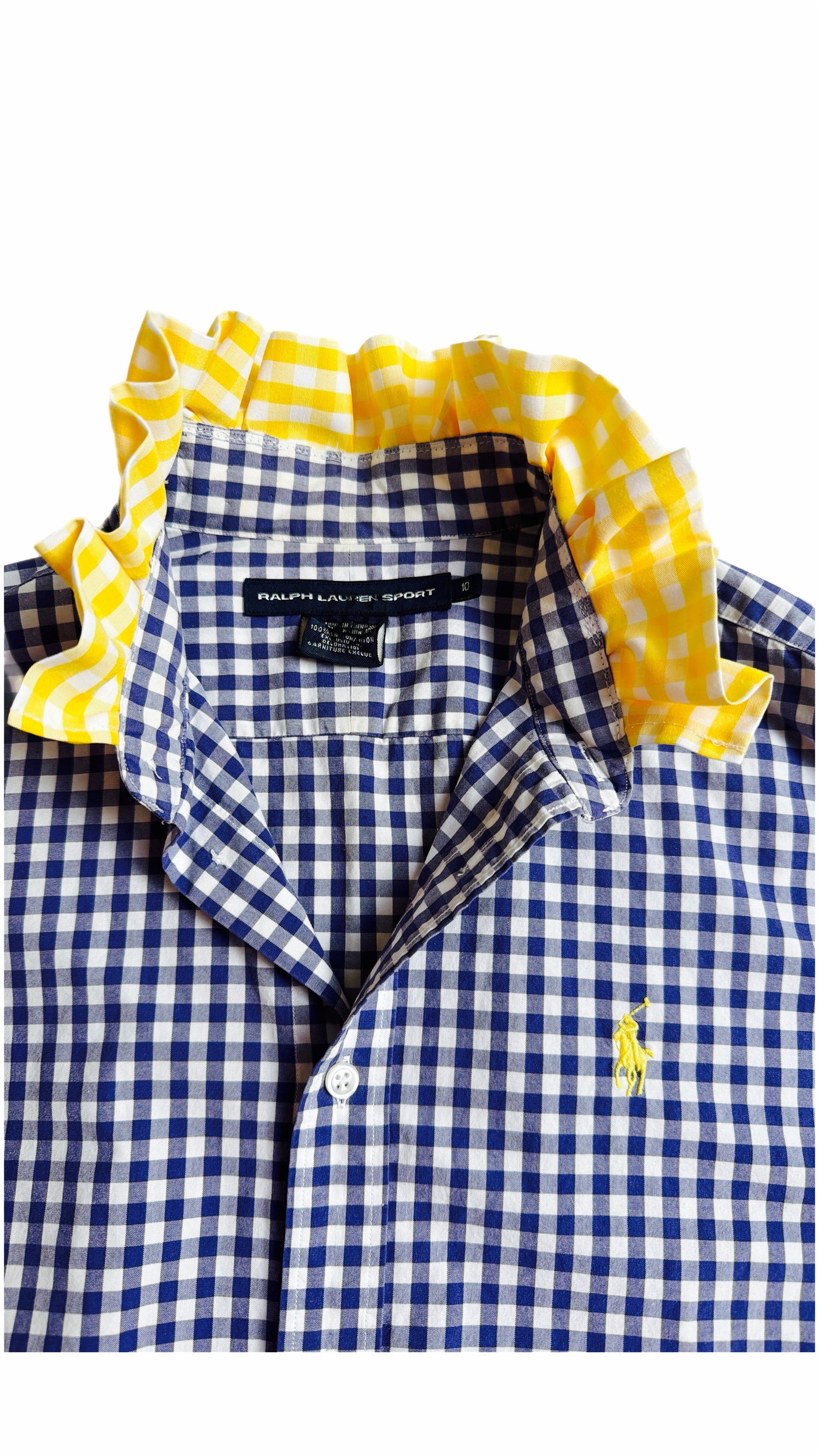 Navy Gingham Ruffle Polo Shirt