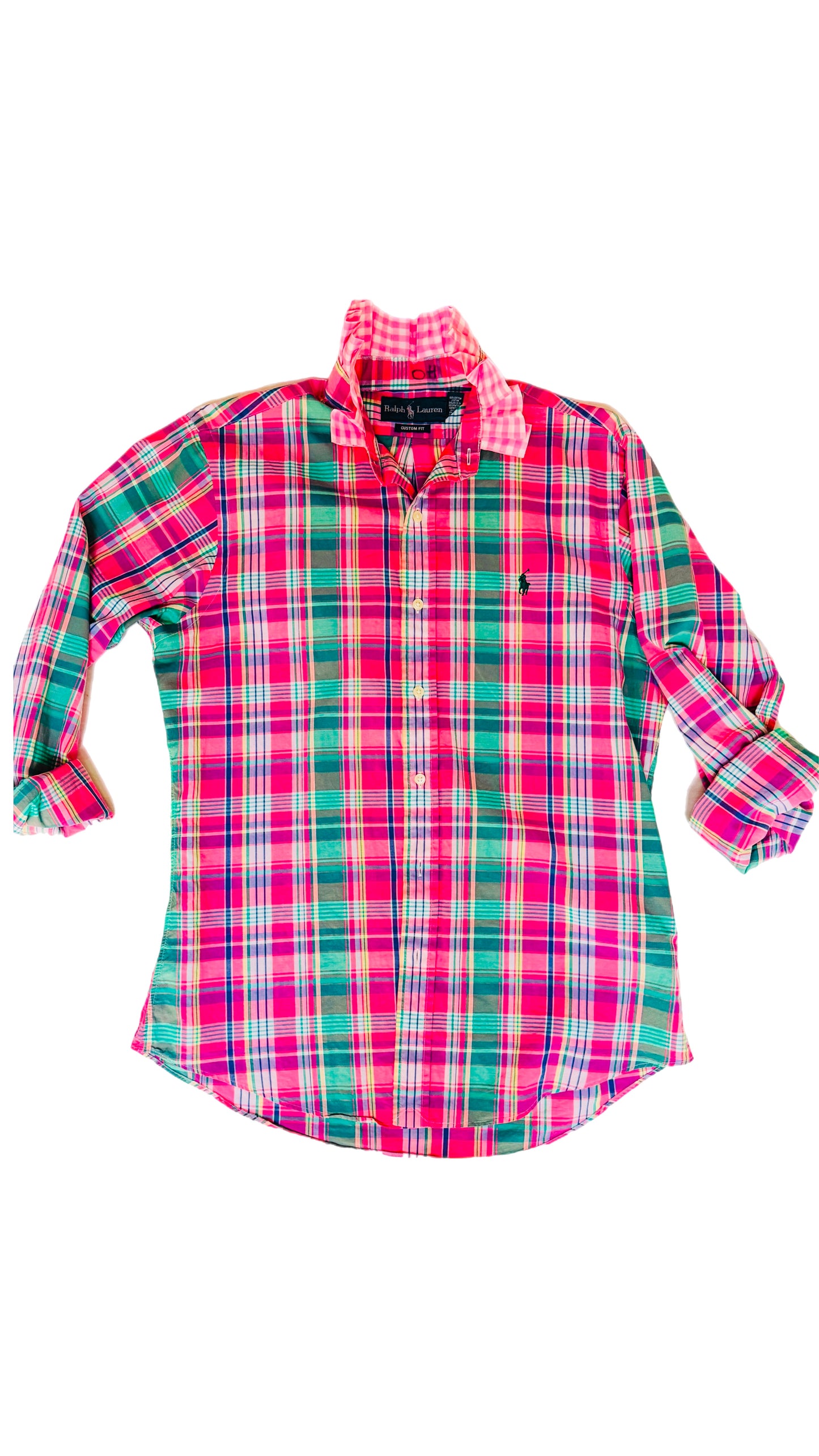Pink and Green Plaid Polo Ruffle Shirt