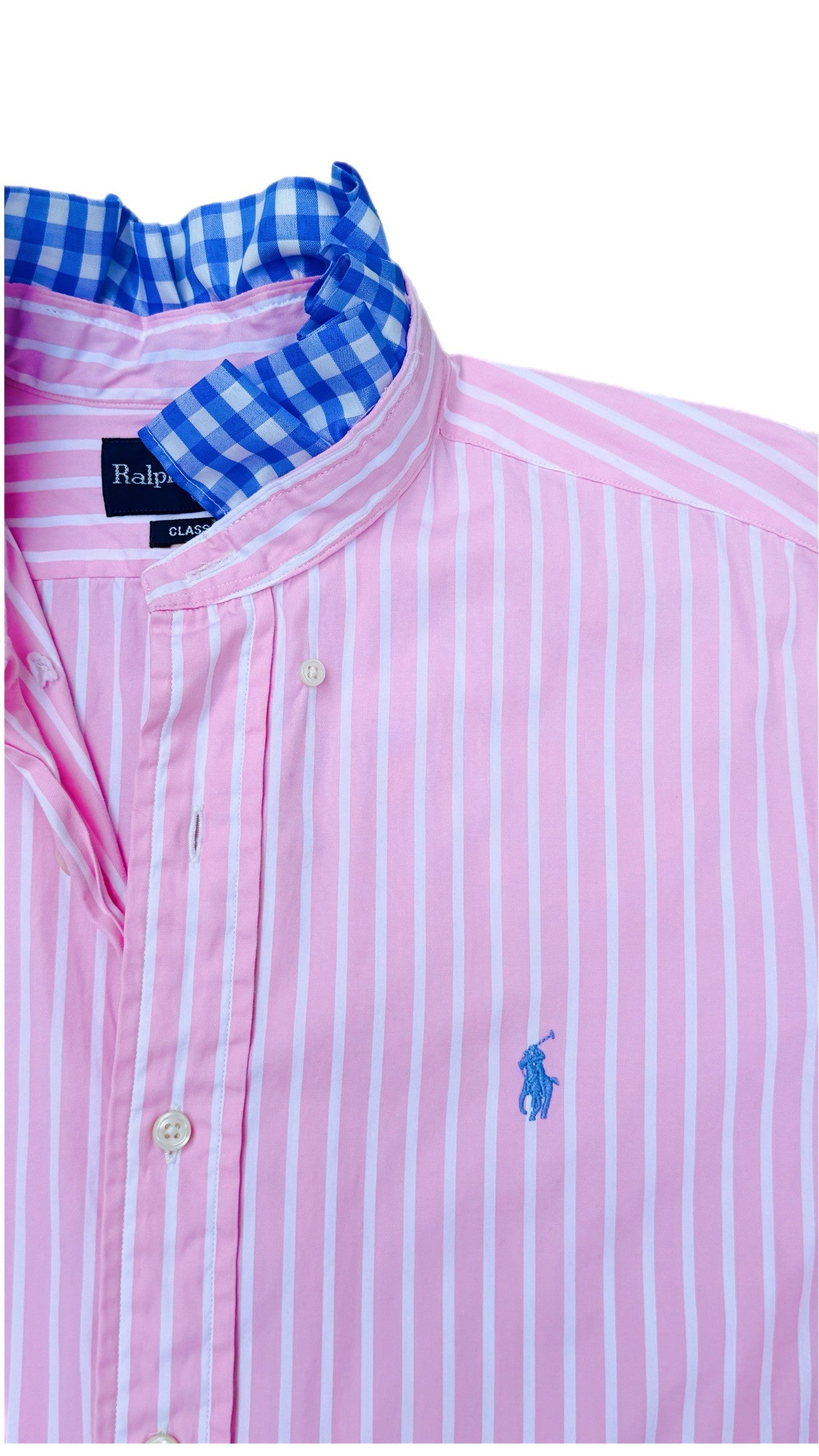 Pink Striped Polo with Check Collar